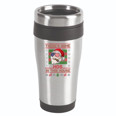 Santa There's Some Hos In This House Flag Ugly Christmas Sweater 16oz Travel Tumbler