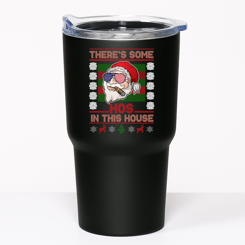 Santa There's Some Hos In This House Flag Ugly Christmas Sweater Tumbler