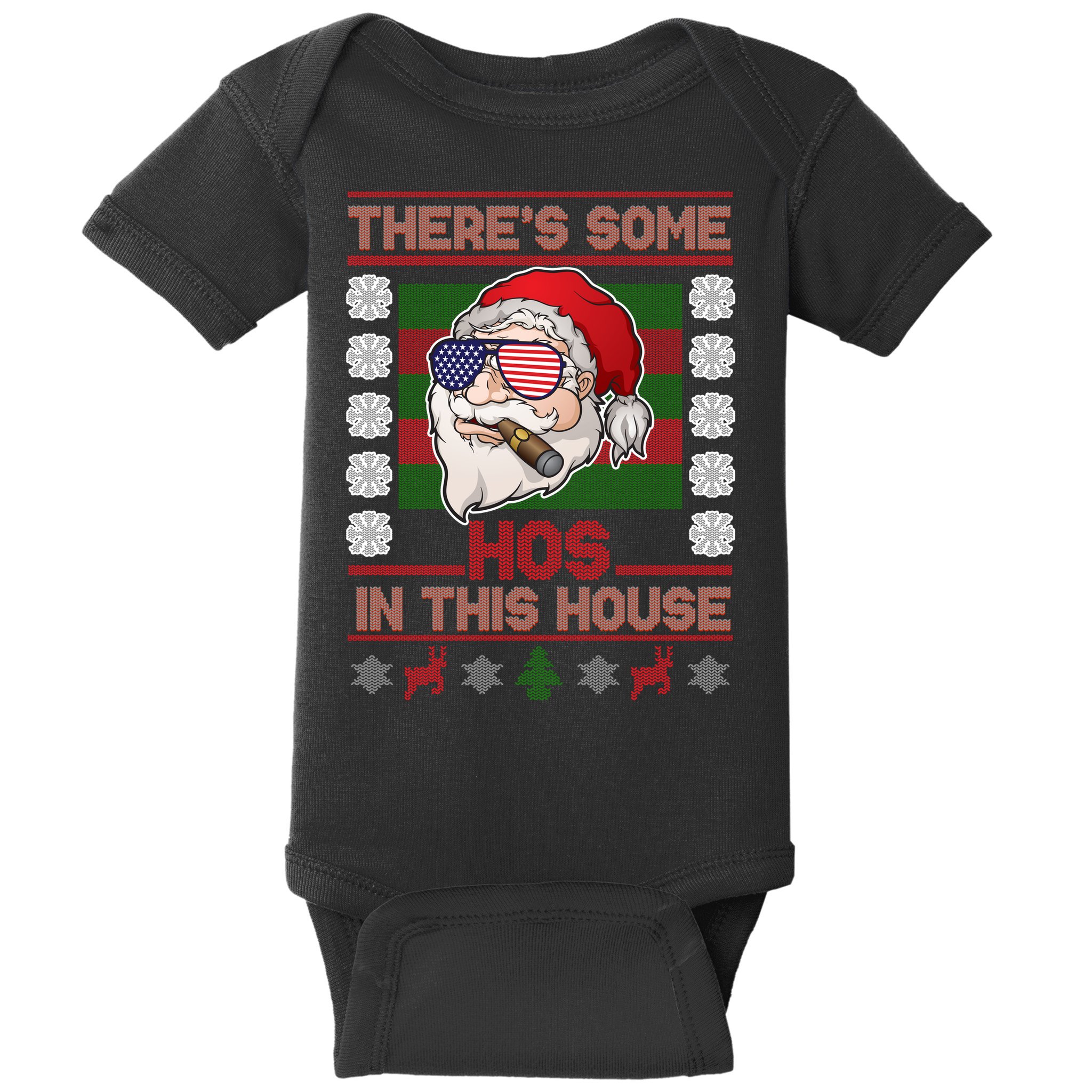 Santa There's Some Hos In This House Flag Ugly Christmas Sweater Baby Bodysuit