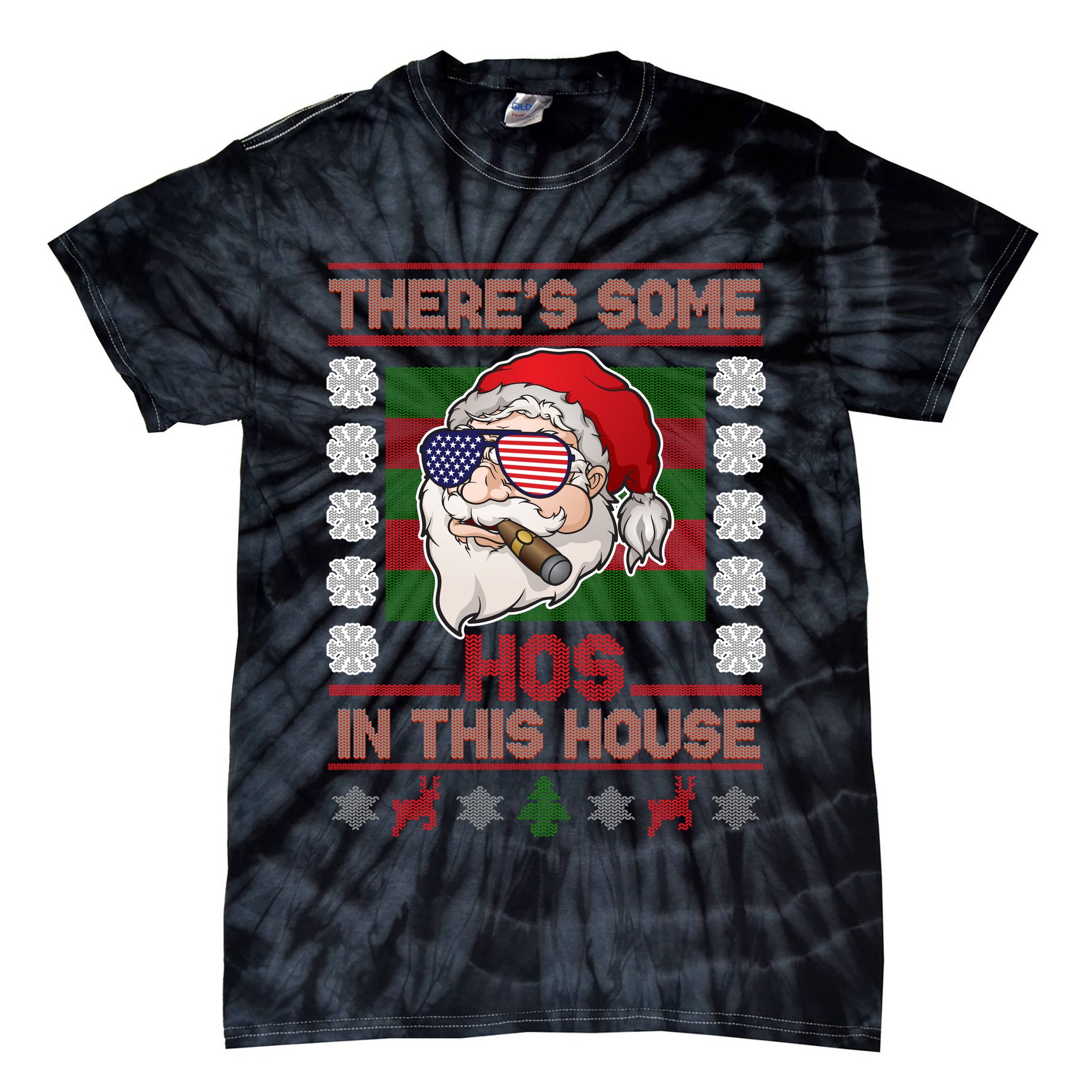 Santa There's Some Hos In This House Flag Ugly Christmas Sweater Tie-Dye T-Shirt