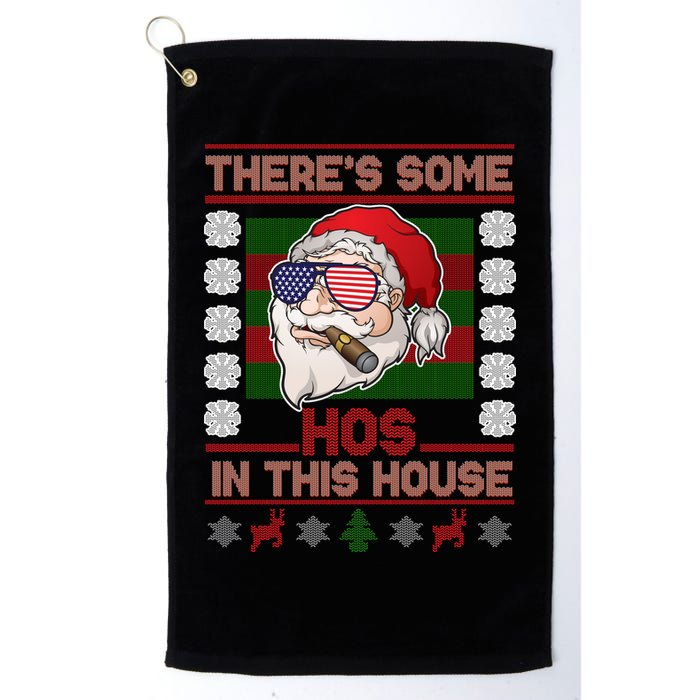 Santa There's Some Hos In This House Flag Ugly Christmas Sweater Golf Towel