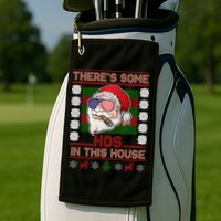 Santa There's Some Hos In This House Flag Ugly Christmas Sweater Golf Towel