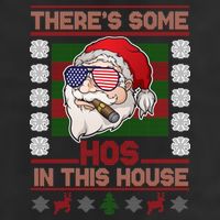 Santa There's Some Hos In This House Flag Ugly Christmas Sweater Golf Towel