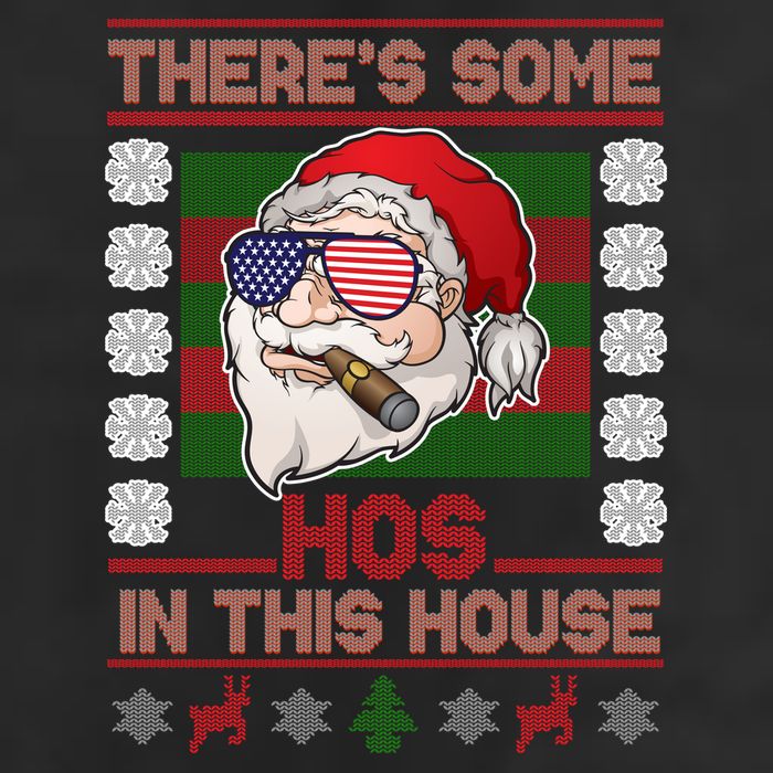 Santa There's Some Hos In This House Flag Ugly Christmas Sweater Golf Towel