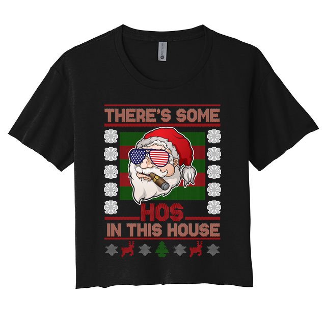 Santa There's Some Hos In This House Flag Ugly Christmas Sweater Crop Top