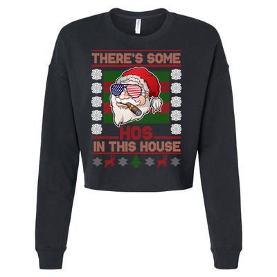 Santa There's Some Hos In This House Flag Ugly Christmas Sweater Cropped Pullover Crew