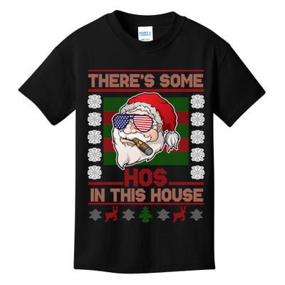 Santa There's Some Hos In This House Flag Ugly Christmas Sweater Kids T-Shirt