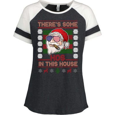 Santa There's Some Hos In This House Flag Ugly Christmas Sweater Enza Ladies Jersey Colorblock Tee