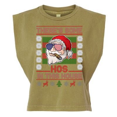 Santa There's Some Hos In This House Flag Ugly Christmas Sweater Garment-Dyed Women's Muscle Tee