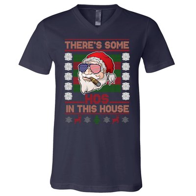 Santa There's Some Hos In This House Flag Ugly Christmas Sweater V-Neck T-Shirt