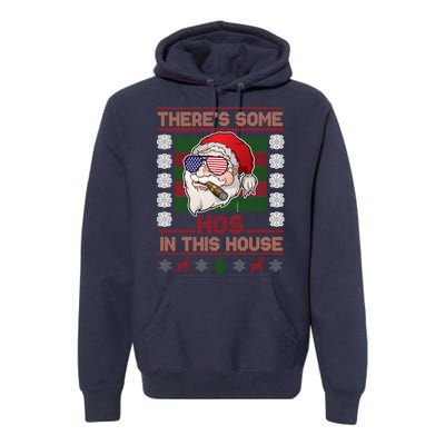 Santa There's Some Hos In This House Flag Ugly Christmas Sweater Premium Hoodie