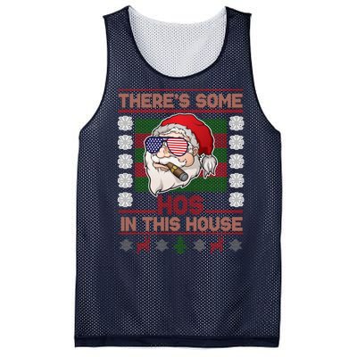 Santa There's Some Hos In This House Flag Ugly Christmas Sweater Mesh Reversible Basketball Jersey Tank