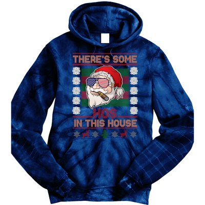 Santa There's Some Hos In This House Flag Ugly Christmas Sweater Tie Dye Hoodie