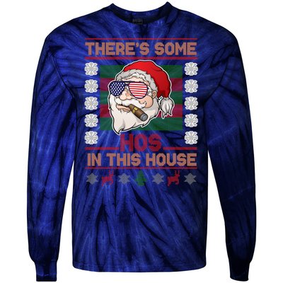 Santa There's Some Hos In This House Flag Ugly Christmas Sweater Tie-Dye Long Sleeve Shirt