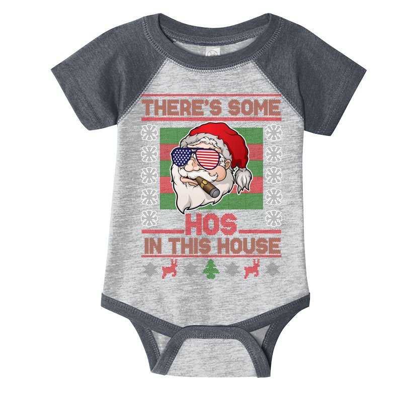 Santa There's Some Hos In This House Flag Ugly Christmas Sweater Infant Baby Jersey Bodysuit