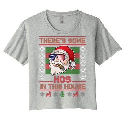 Santa There's Some Hos In This House Flag Ugly Christmas Sweater Women's Crop Top Tee