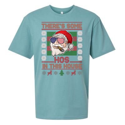 Santa There's Some Hos In This House Flag Ugly Christmas Sweater Sueded Cloud Jersey T-Shirt