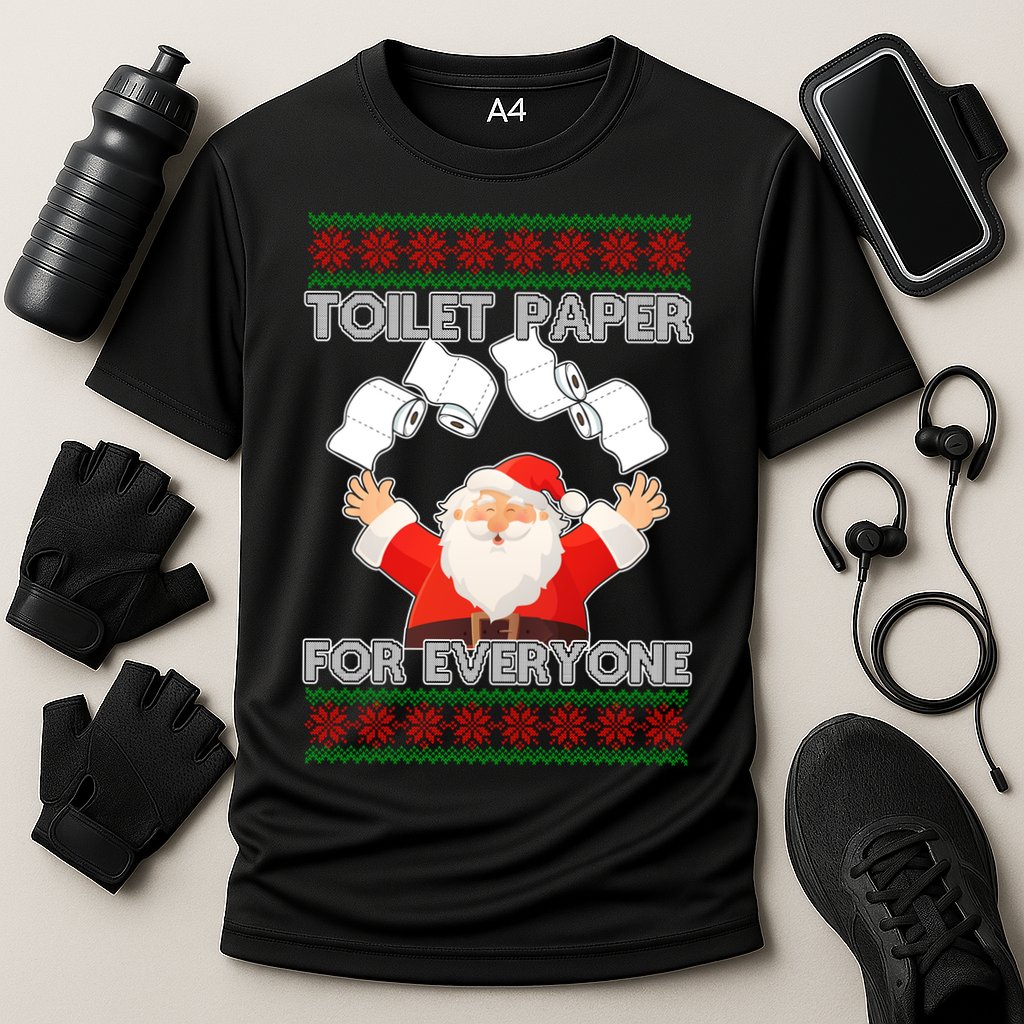 Santa Toilet Paper For Everyone Ugly Christmas Sweater Cooling Performance Crew T-Shirt