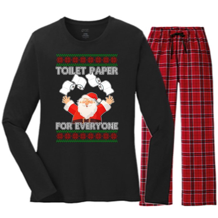 Santa Toilet Paper For Everyone Ugly Christmas Sweater Women's Long Sleeve Flannel Pajama Set 