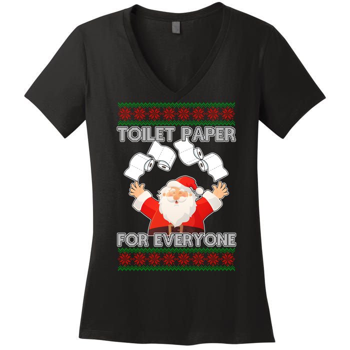 Santa Toilet Paper For Everyone Ugly Christmas Sweater Women's V-Neck T-Shirt