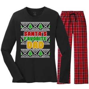 Santa's Favorite Dad Ugly Sweater Women's Long Sleeve Flannel Pajama Set 