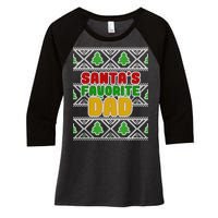 Santa's Favorite Dad Ugly Sweater Women's Tri-Blend 3/4-Sleeve Raglan Shirt