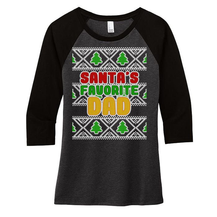 Santa's Favorite Dad Ugly Sweater Women's Tri-Blend 3/4-Sleeve Raglan Shirt