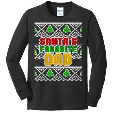 Santa's Favorite Dad Ugly Sweater Kids Long Sleeve Shirt