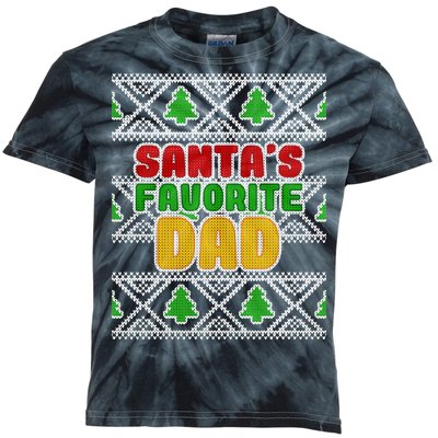 Santa's Favorite Dad Ugly Sweater Kids Tie-Dye T-Shirt