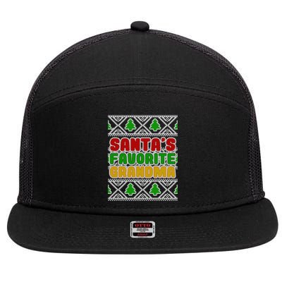 Santa's Favorite Grandma Ugly Sweater 7 Panel Mesh Trucker Snapback Hat