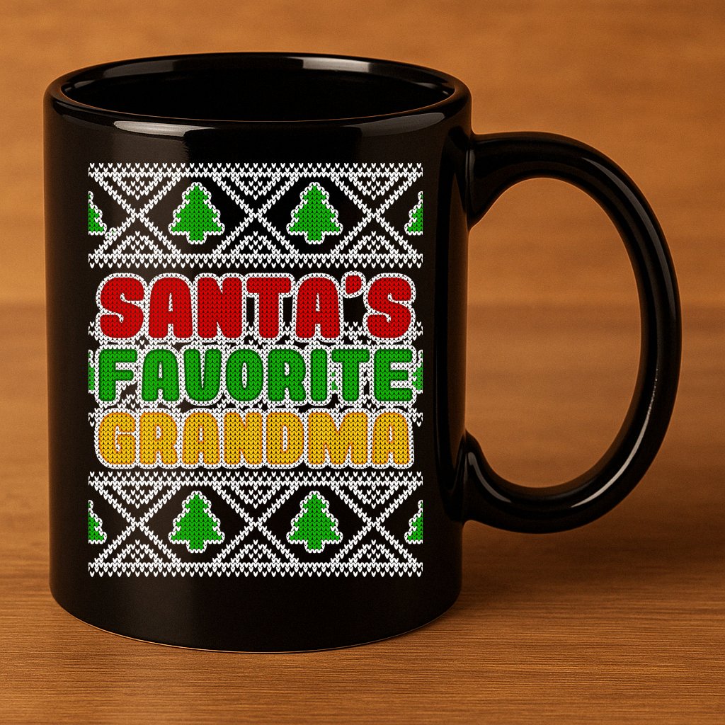 Santa's Favorite Grandma Ugly Sweater 11oz C Handle Ceramic Mug