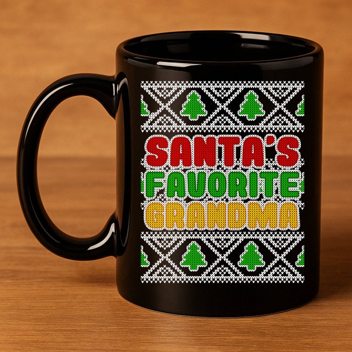 Santa's Favorite Grandma Ugly Sweater 11oz C Handle Ceramic Mug