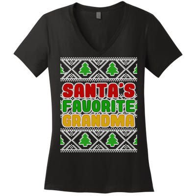 Santa's Favorite Grandma Ugly Sweater Women's V-Neck T-Shirt