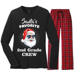 Santa's Favorite Second Grade Crew Christmas Women's Long Sleeve Flannel Pajama Set 