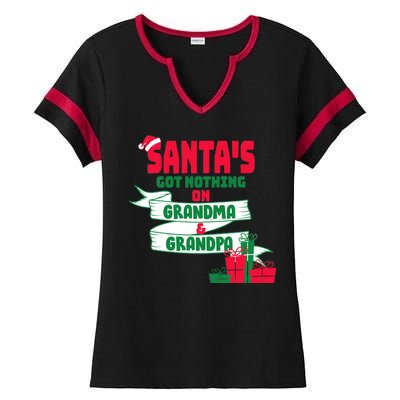 Santa's Got Nothing On Grandma And Grandpa Christmas Ladies Halftime Notch Neck Tee