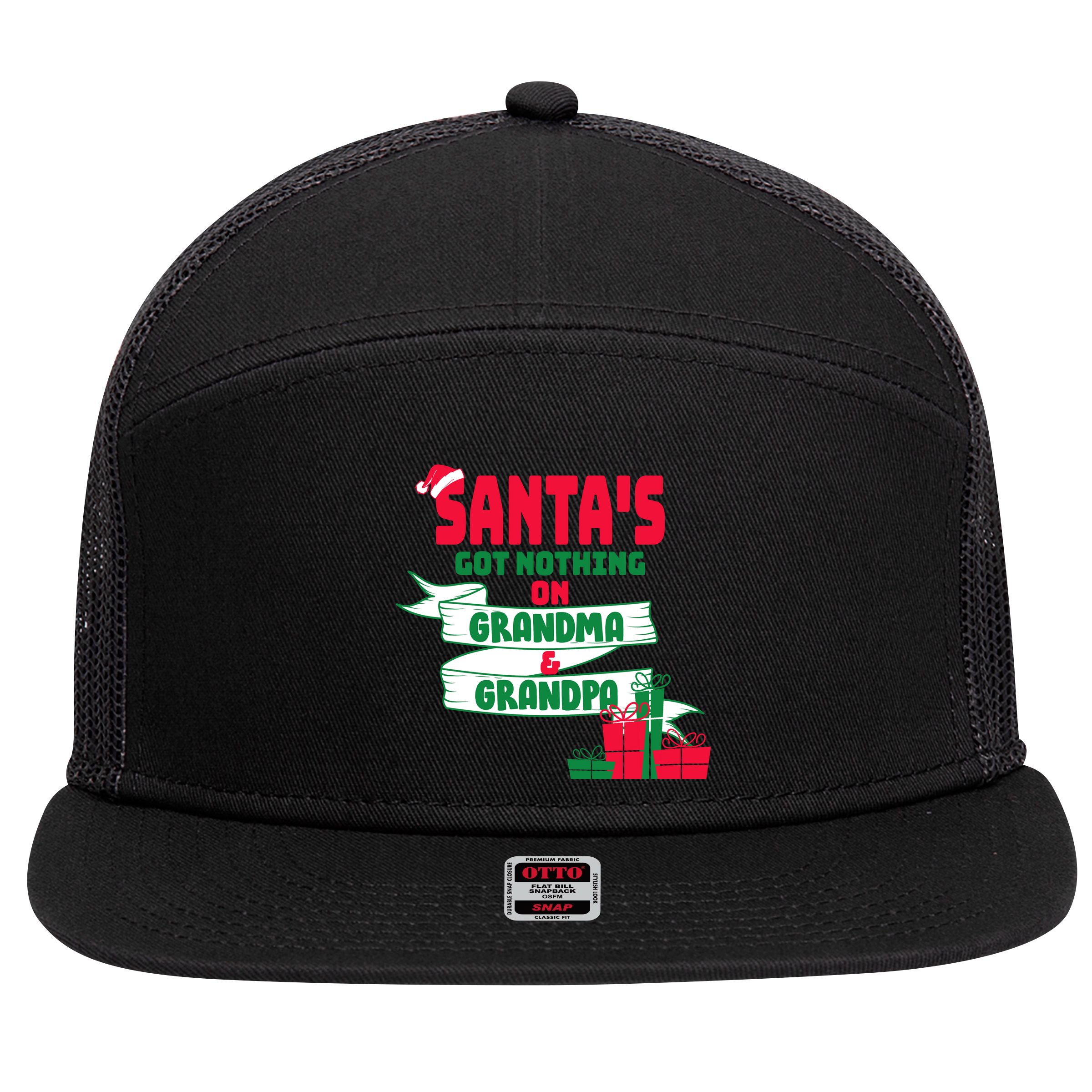 Santa's Got Nothing On Grandma And Grandpa Christmas 7 Panel Mesh Trucker Snapback Hat
