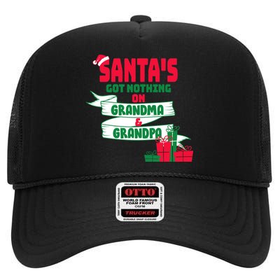 Santa's Got Nothing On Grandma And Grandpa Christmas High Crown Mesh Back Trucker Hat