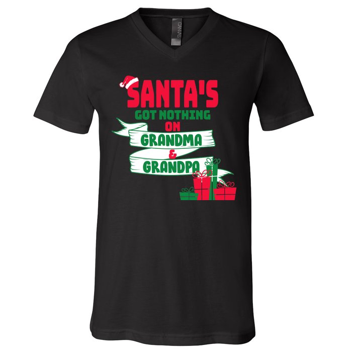 Santa's Got Nothing On Grandma And Grandpa Christmas V-Neck T-Shirt