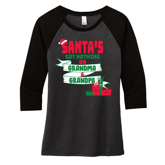 Santa's Got Nothing On Grandma And Grandpa Christmas Women's Tri-Blend 3/4-Sleeve Raglan Shirt