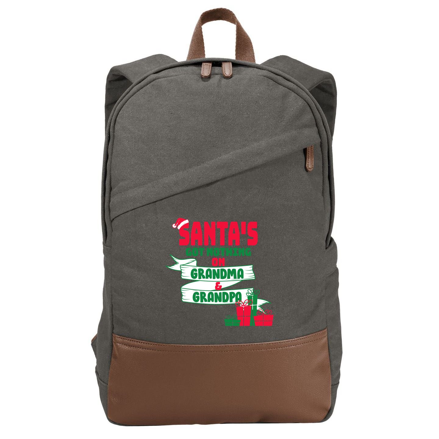 Santa's Got Nothing On Grandma And Grandpa Christmas Cotton Canvas Backpack