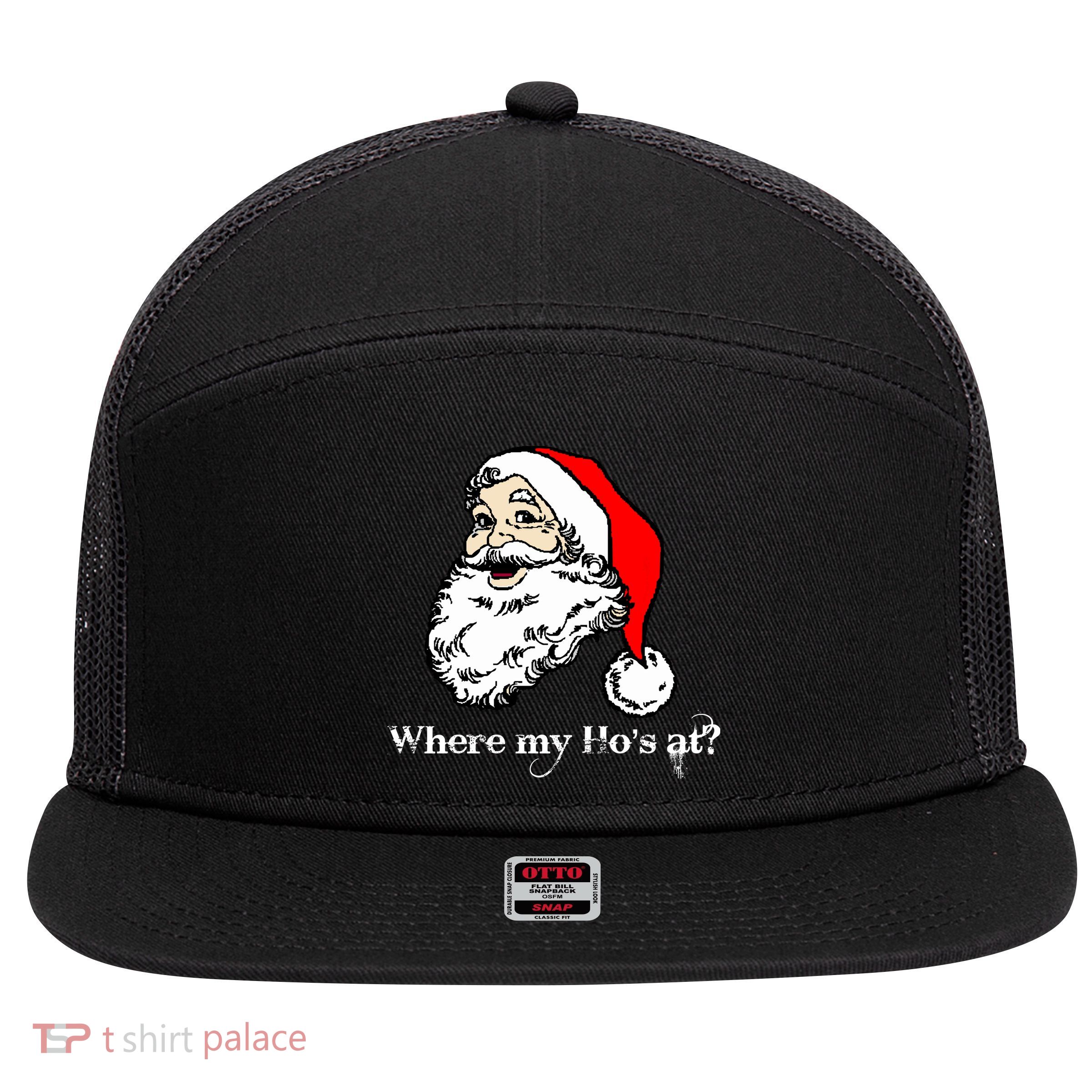 Santa's Ho Funny Christmas 7 Panel Mesh Trucker Snapback Hat