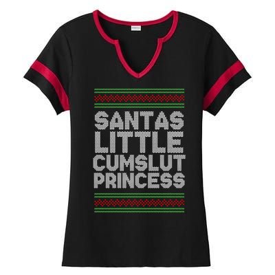 Santas Little Cumslut Princess Xmas Ugly Sweater Ladies Halftime Notch Neck Tee