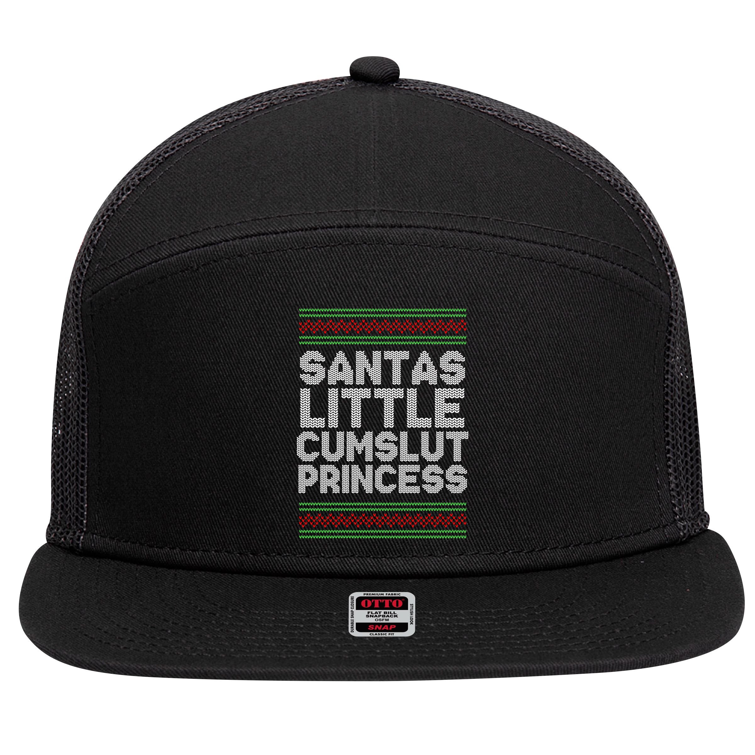 Santas Little Cumslut Princess Xmas Ugly Sweater 7 Panel Mesh Trucker Snapback Hat