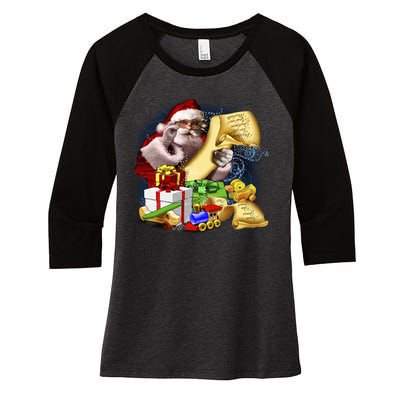 Santa's Making a List Women's Tri-Blend 3/4-Sleeve Raglan Shirt