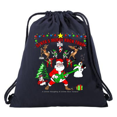 Santa's Merry Christmas Rock Tour Drawstring Bag