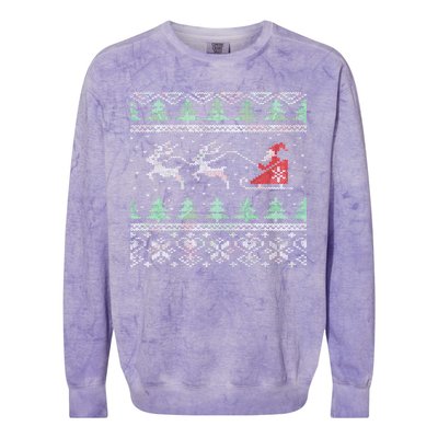 Santa's Retro Sleigh And Reindeer Ugly Christmas Sweater Colorblast Crewneck Sweatshirt