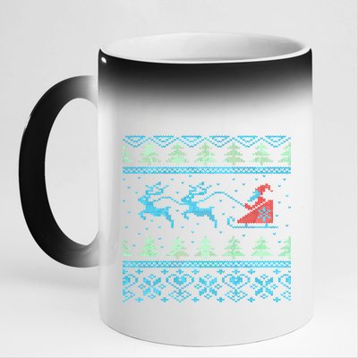 Santa's Retro Sleigh And Reindeer Ugly Christmas Sweater 11oz Black Color Changing Mug