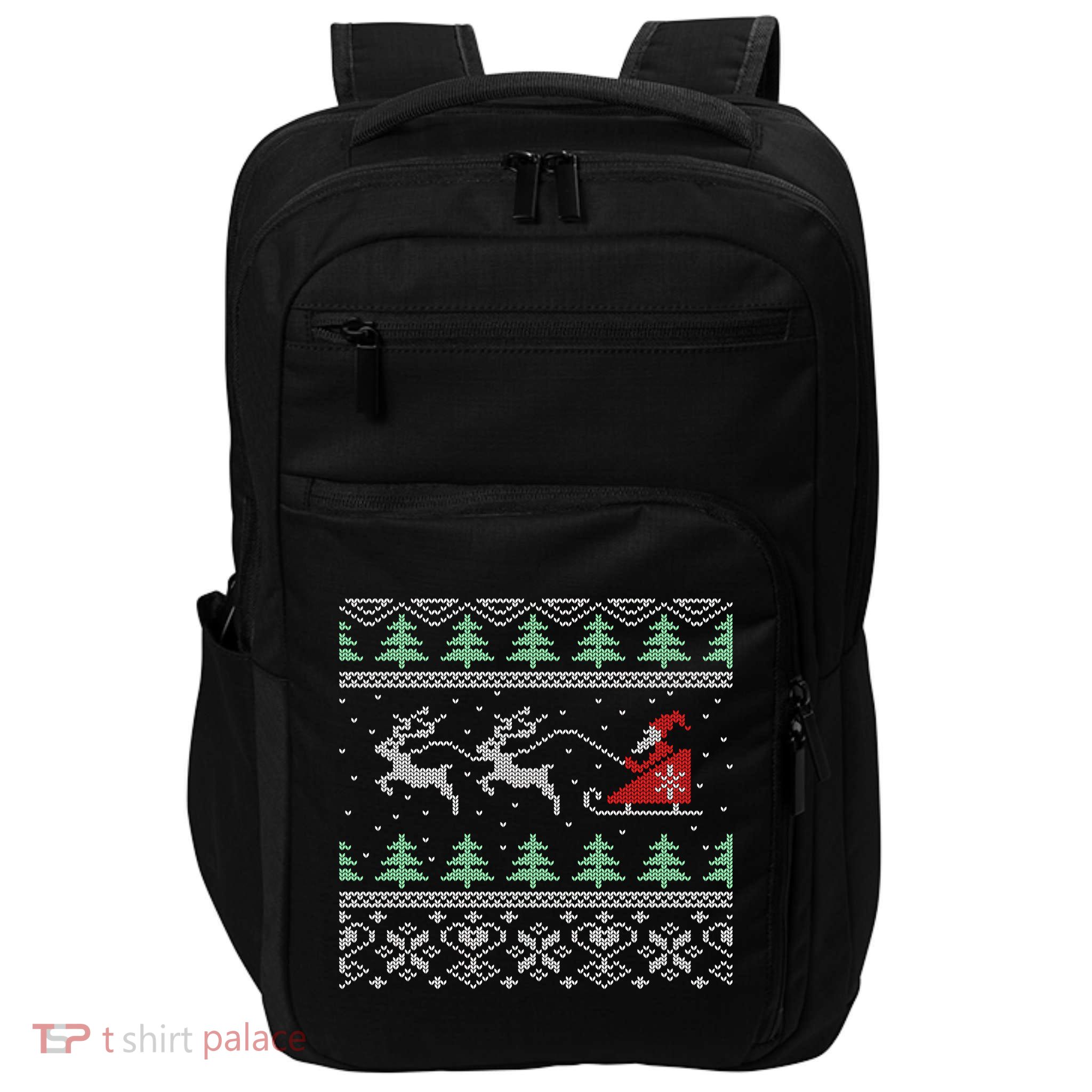 Santa's Retro Sleigh And Reindeer Ugly Christmas Sweater Impact Tech Backpack