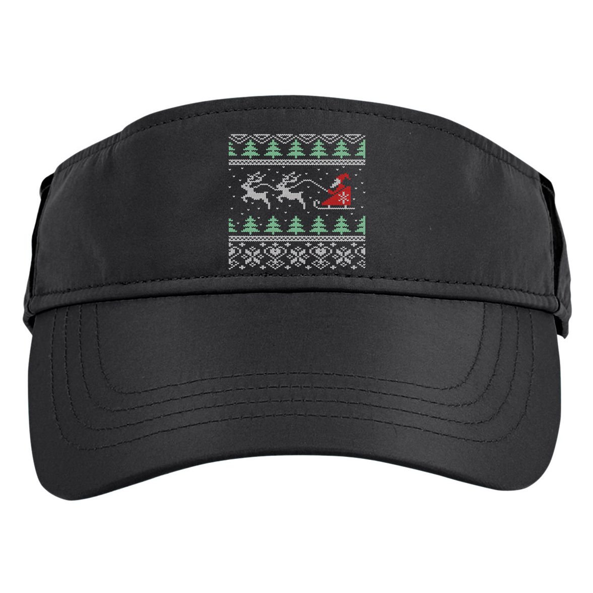 Santa's Retro Sleigh And Reindeer Ugly Christmas Sweater Adult Drive Performance Visor