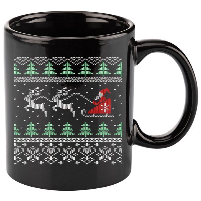 Santa's Retro Sleigh And Reindeer Ugly Christmas Sweater 11oz C Handle Ceramic Mug